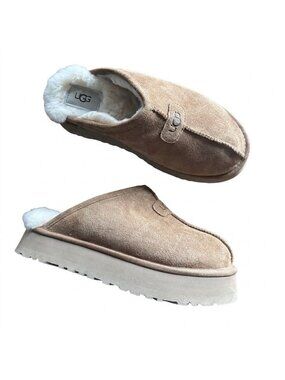 UGG Discoquette Slide Slipper Size 8 Chestnut Leather Platform STAINS AS IS